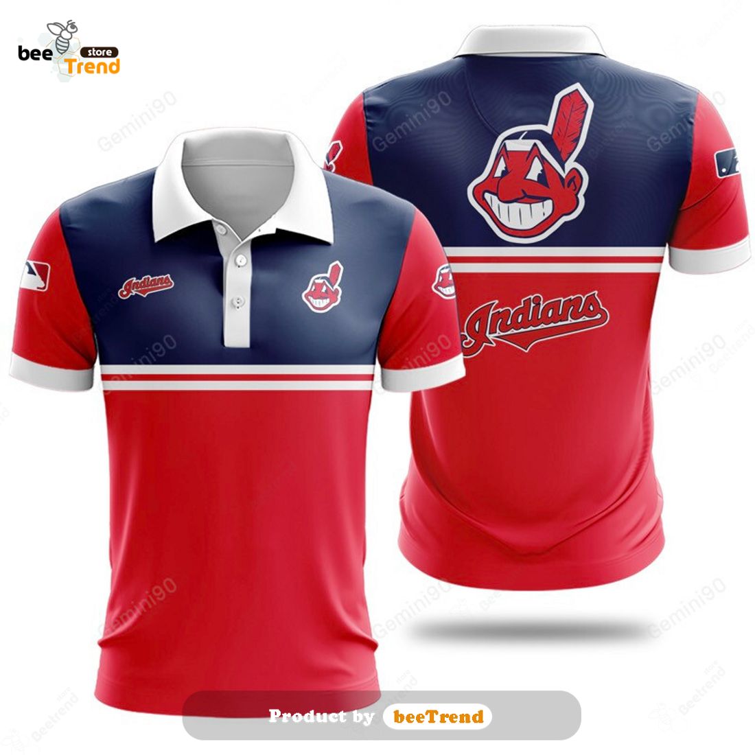 HOT MLB Cleveland Indians Sports Team 2Line Polo - Beetrendstore Store
