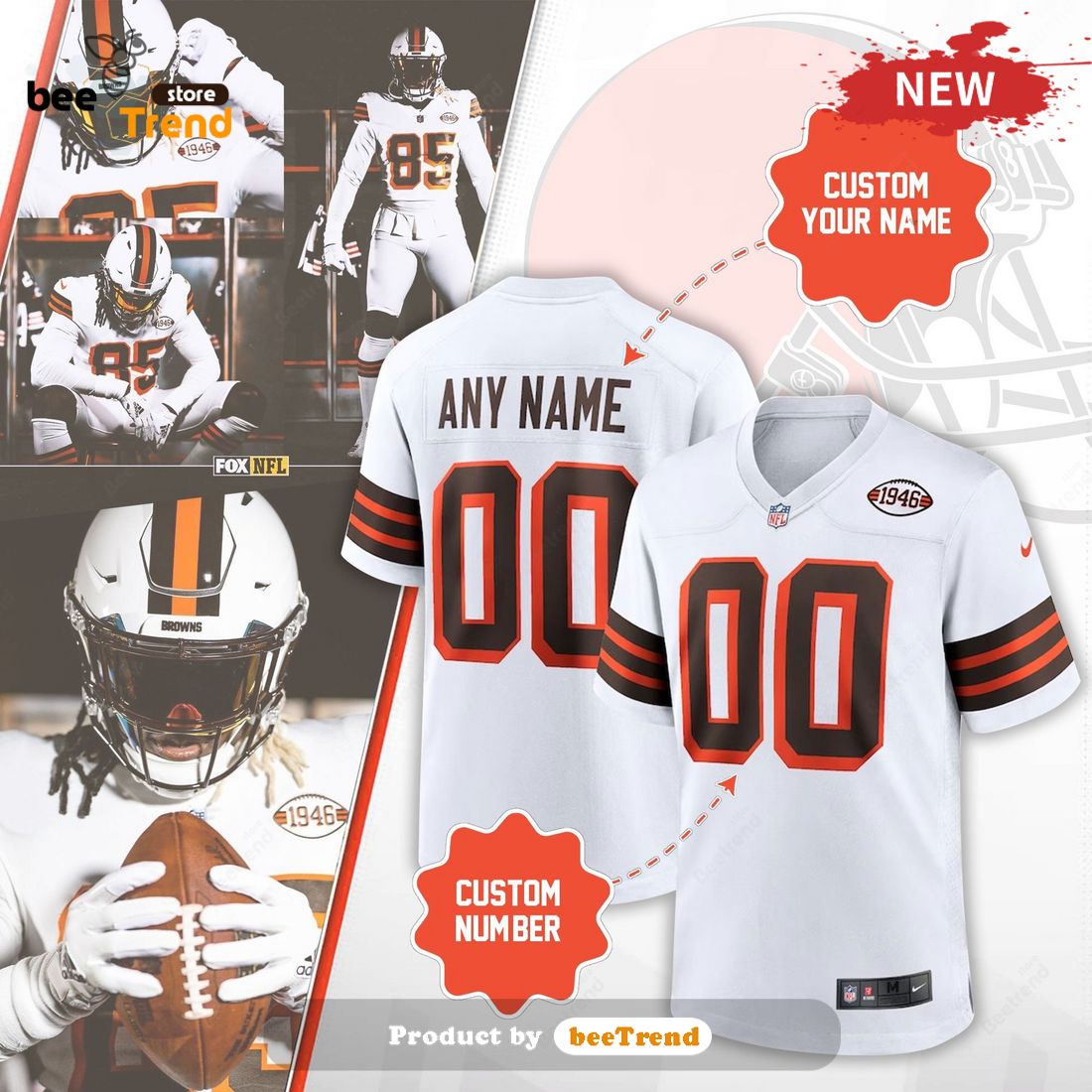 Personalized Cleveland Browns NFL Classic White Jersey - Beetrendstore Store