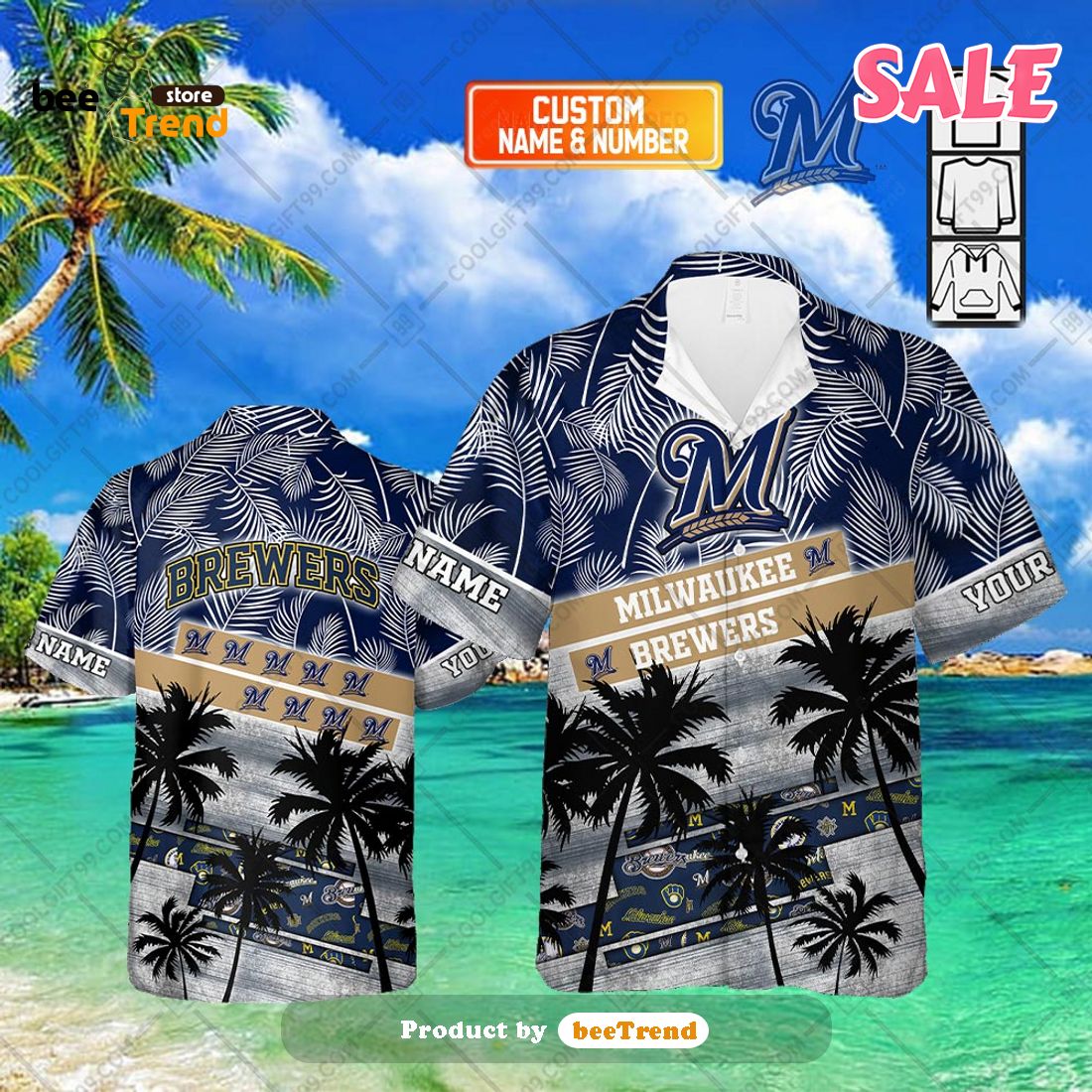 Custom Name and Number Milwaukee Brewers Hawaiian Shirt Gift