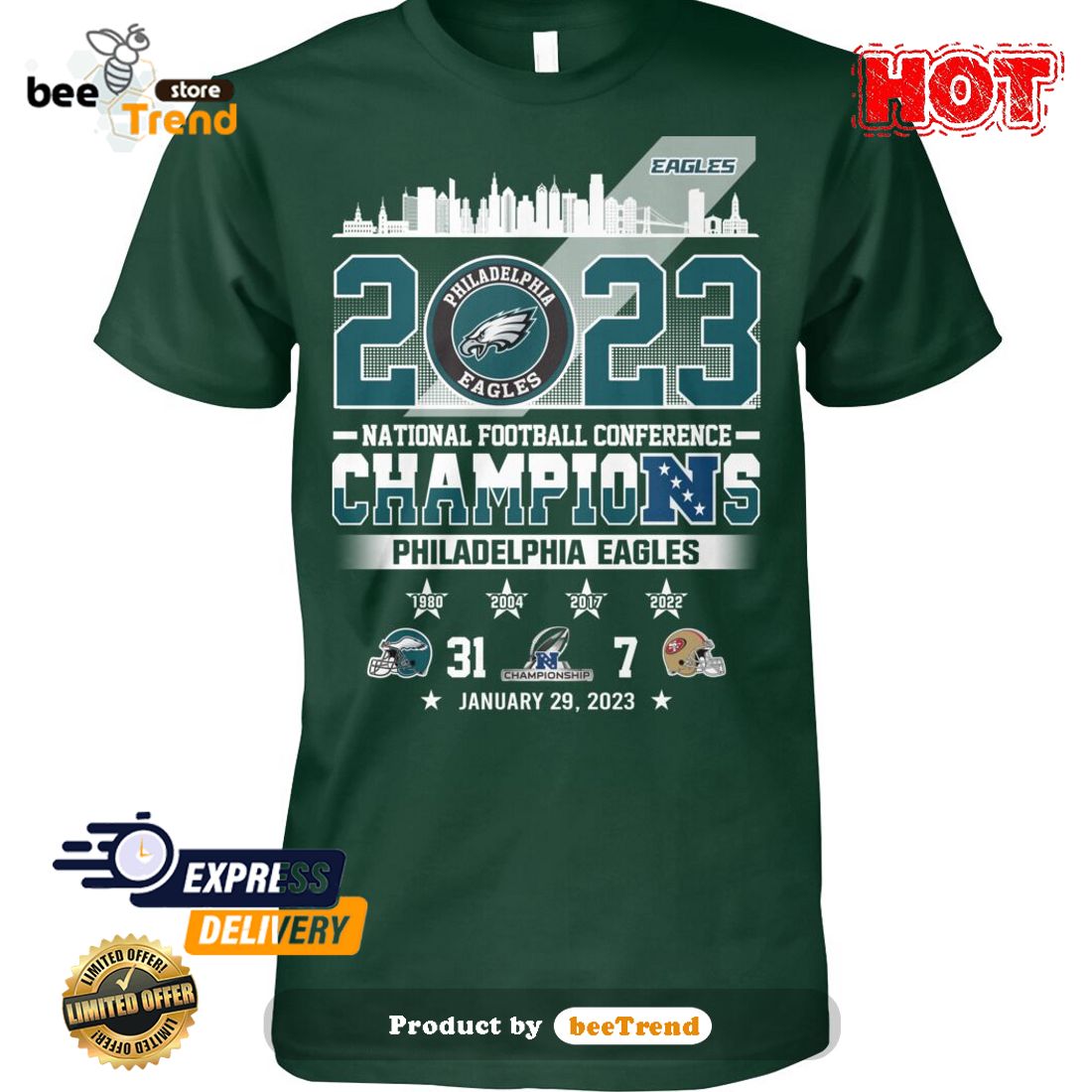 HOT 2023 National Football Conference Champions Philadelphia Eagles T-Shirt  - Beetrendstore Store