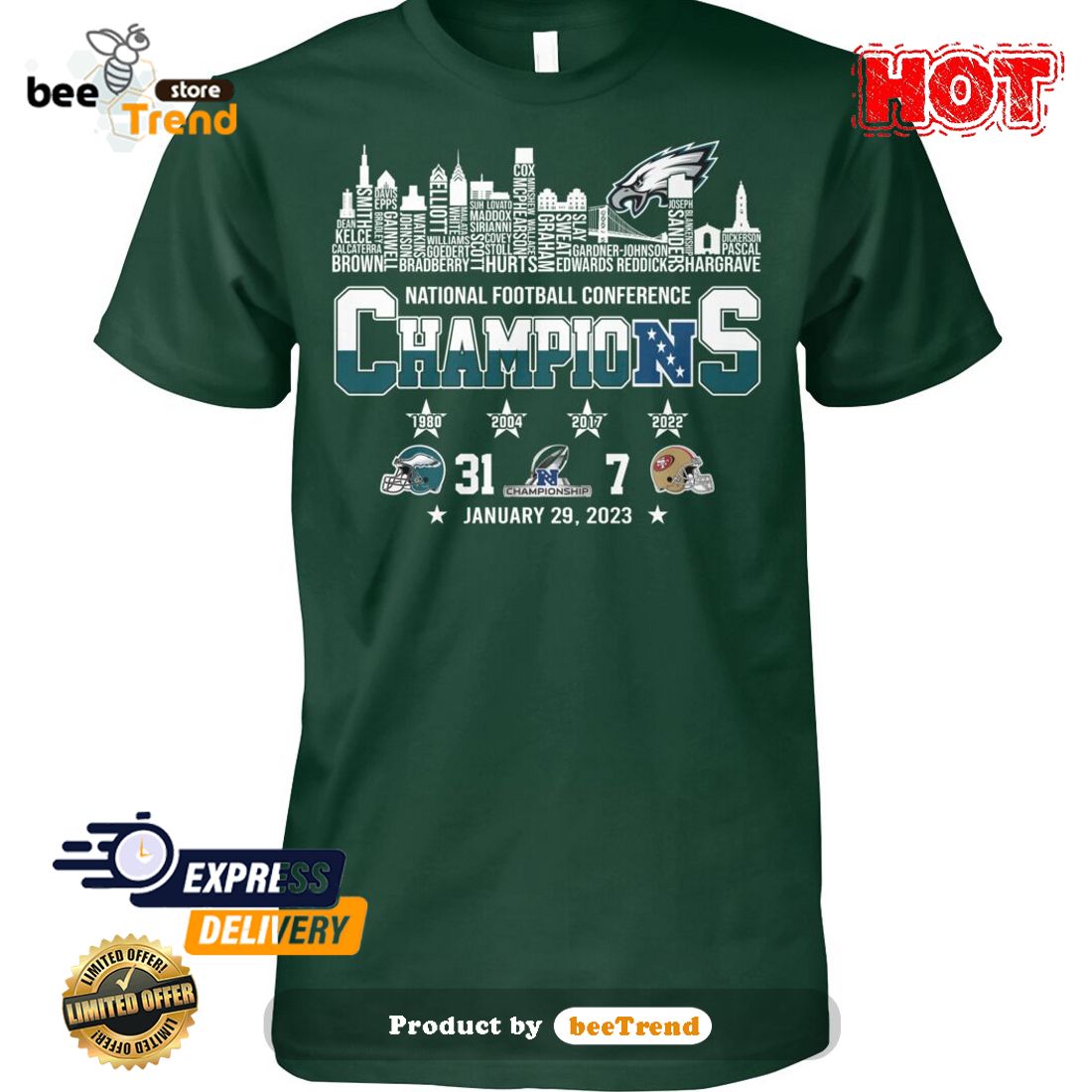 HOT Philadelphia Eagles National Football Conference Champions 2023 T-Shirt  - Beetrendstore Store