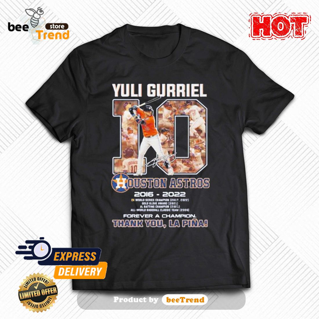 HOT 10 Yuli Gurriel Houston Astros 2016 2022 Forever A Champion Thank You T- Shirt - Beetrendstore Store