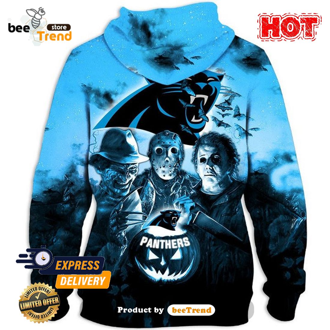 HOT NFL Carolina Panthers Halloween Night Pullover Sweater Hoodie 3D -  Beetrendstore Store