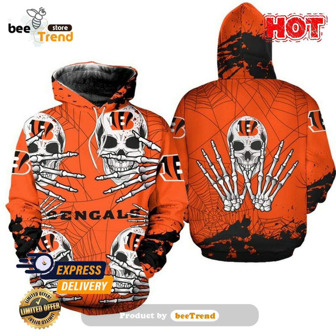 HOT NFL Cincinnati Bengals Halloween Night Pullover Sweater Hoodie 3D -  Beetrendstore Store