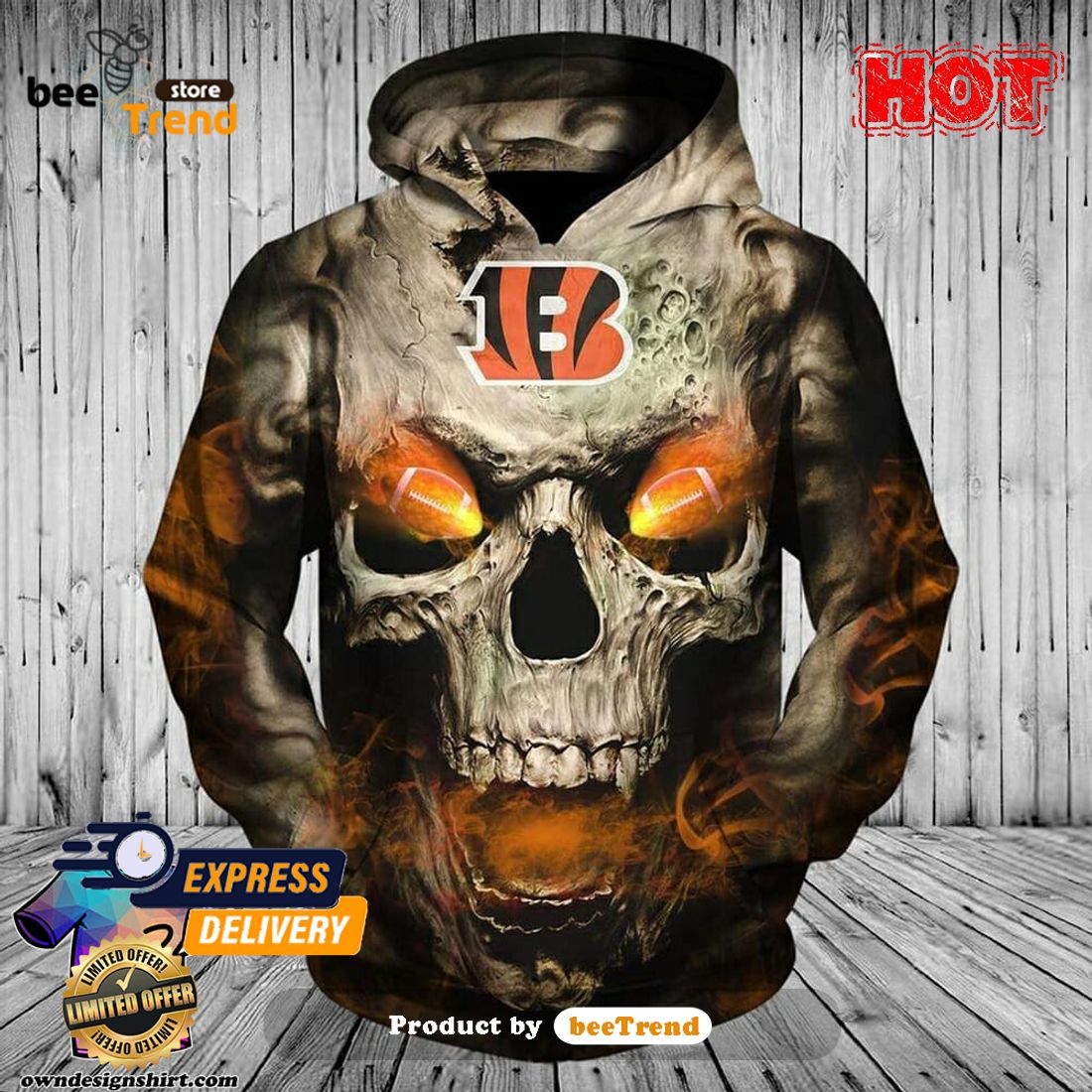 18% OFF Cincinnati Bengals Hoodies 3D Halloween Horror Night