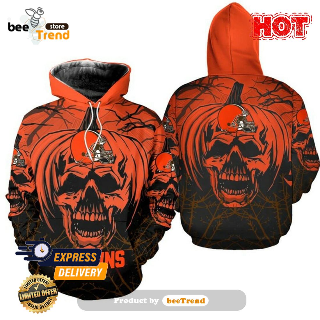 Cleveland Browns Pumpskin Monster Halloween 3D All Over Printed Shirts