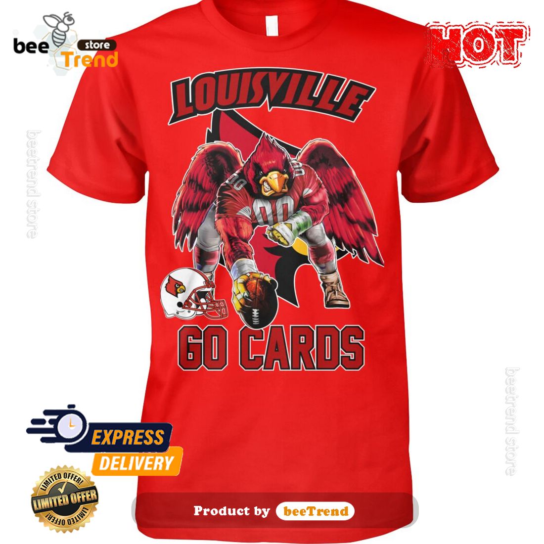 Louisville Cardinals Go Cards Distressed Mascot T Shirt