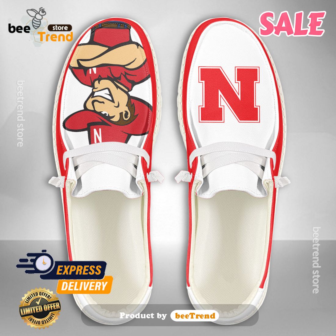 HOT NCAA Nebraska Cornhuskers - Custom Name Hey Dude Shoes POD Design -  Beetrendstore Store
