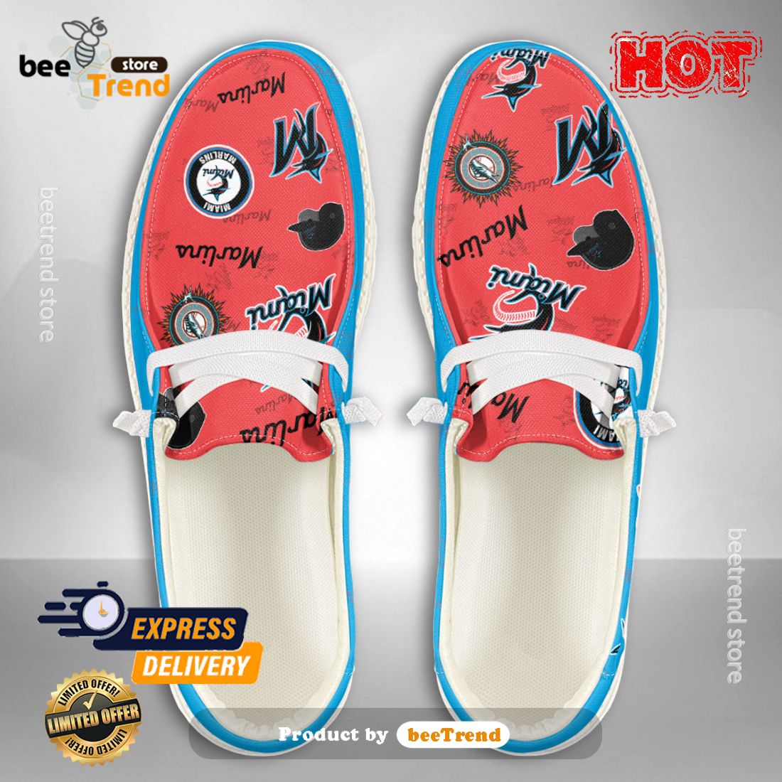 NEW MLB Miami Marlins Custom Name Hey Dude Shoes Limited 2024