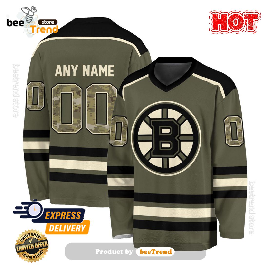 SALE Custom NHL Boston Bruins Special Camo V-Neck Long Sleeve