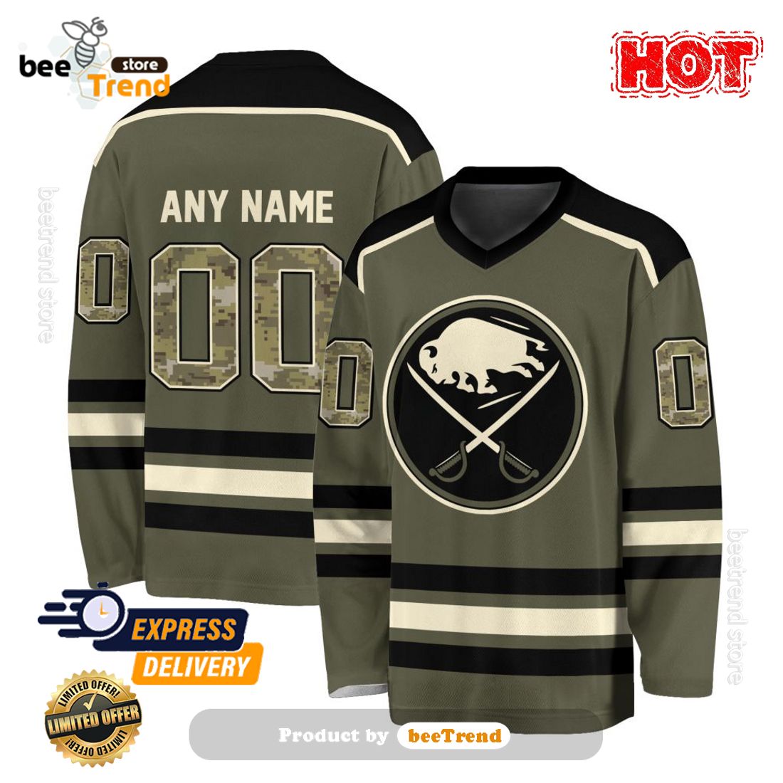 SALE NHL Buffalo Sabres Special Camo Custom Design V-neck Long