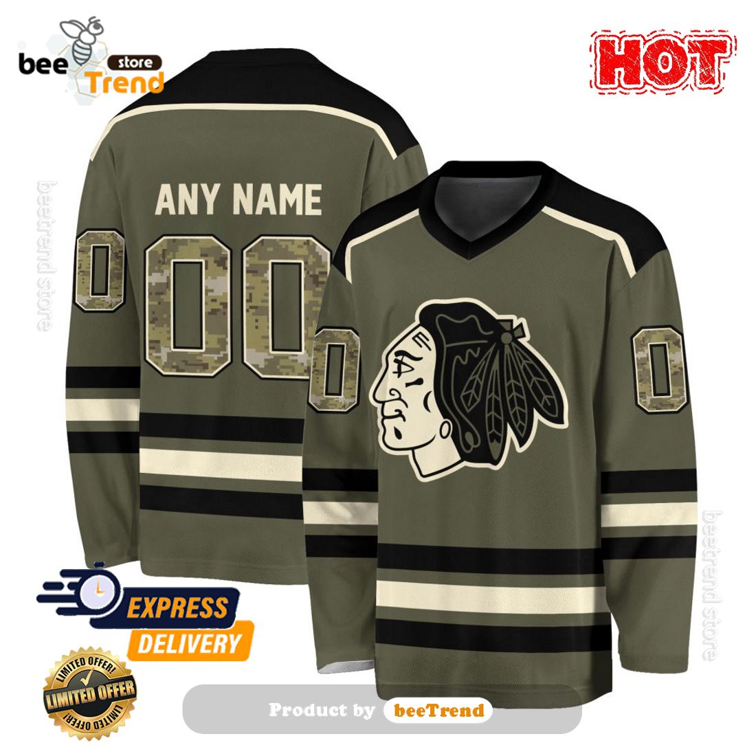 SALE Custom NHL Chicago Blackhawks Special Camo V-Neck Long Sleeve -  Beetrendstore Store