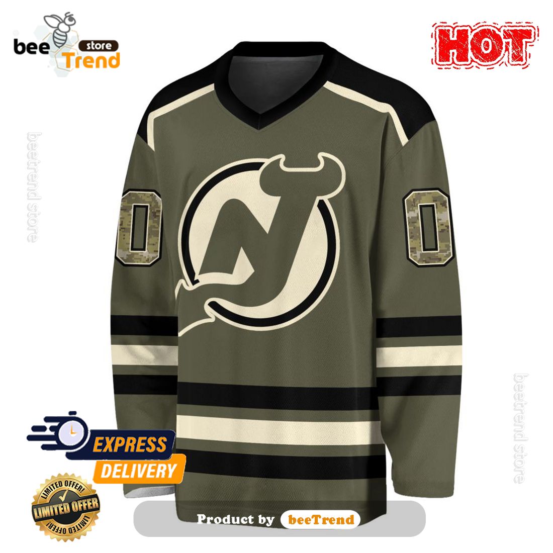 SALE Custom NHL New Jersey Devils Special Camo V-Neck Long Sleeve -  Beetrendstore Store