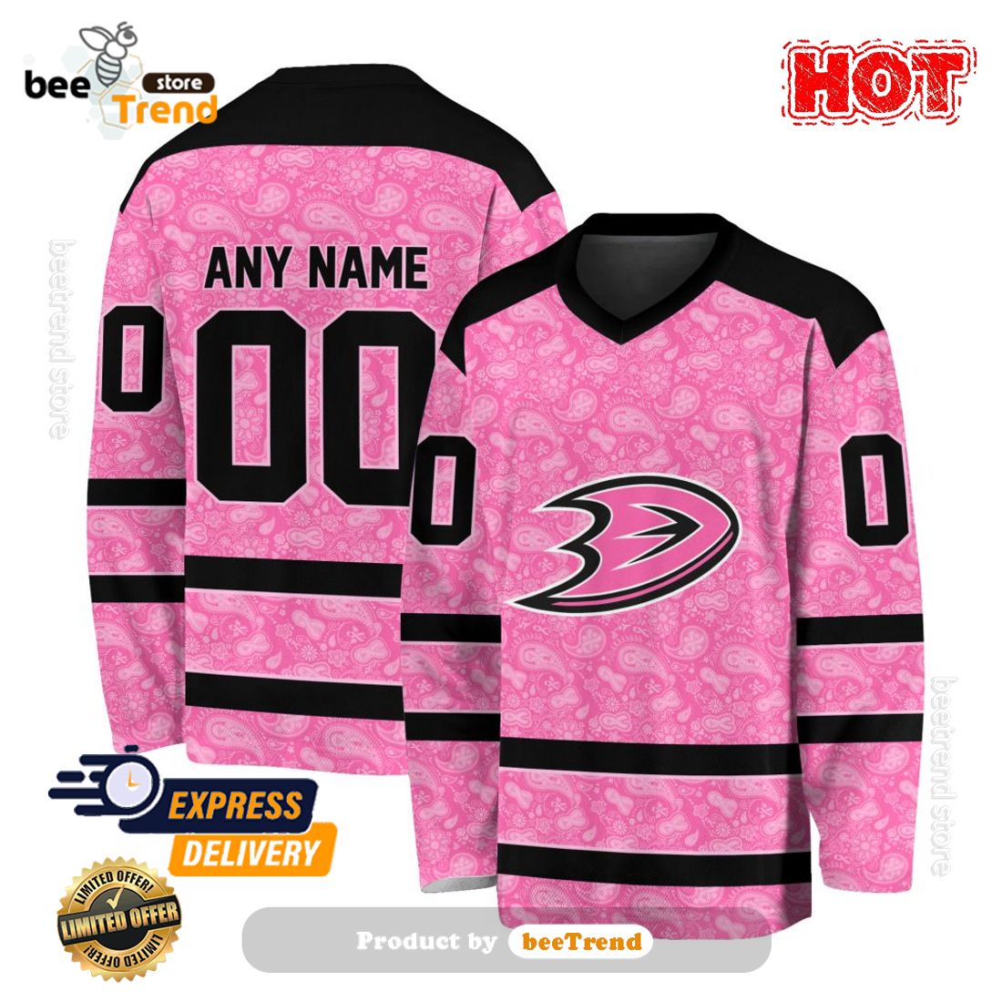 SALE NHL Anaheim Ducks Special Custom Pink V-neck Long Sleeve -  Beetrendstore Store