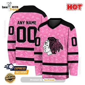 SALE NHL Chicago Blackhawks Special Custom Pink V-neck Long Sleeve