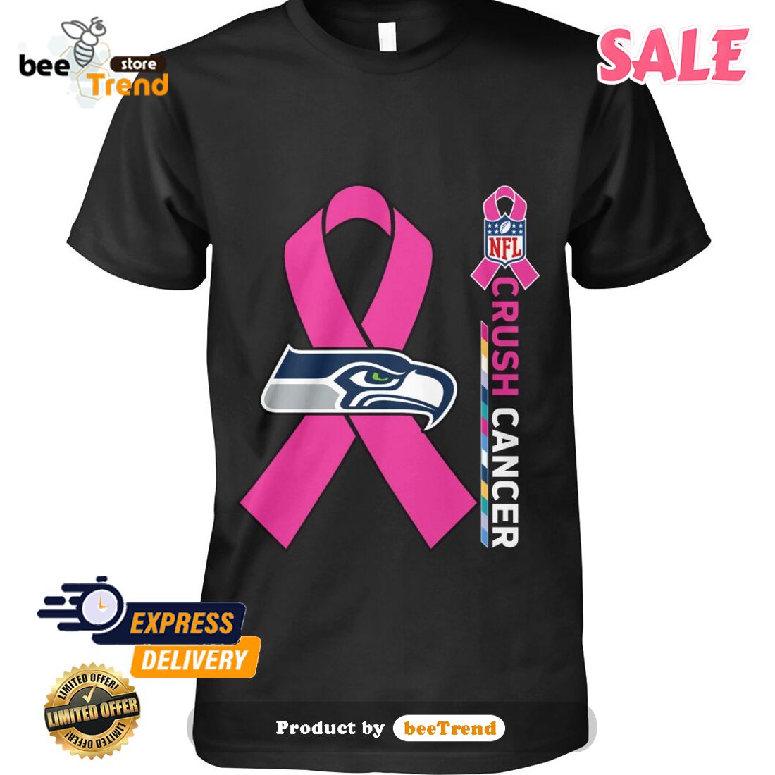 SALE Seattle Seahawks Crush Cancer NFL Collections Classic T-Shirt -  Beetrendstore Store